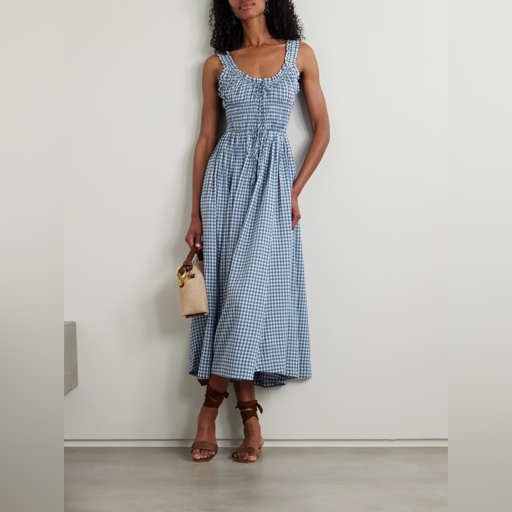 NWT Dôen Emmaretta checked organic cotton-blend voile midi dress